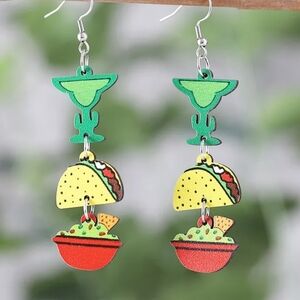 Fiesta Taco & Guacamole Dangle Earrings - Green, Yellow, Red